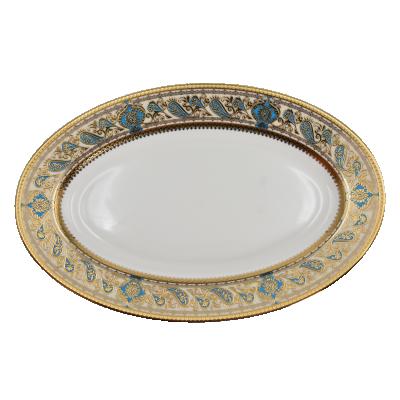 China Durable German 24K Embossed Gold Rim Oval Dish Customized Splint Classic Gold Thin Set Dinner Set 24k Gold for sale