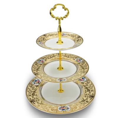 China Sustainable Germany Gold Cake Dish Embossed Dinnerware Dish Set Gold for sale