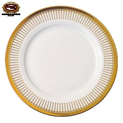 China Gold Bone China Dinner Dish Dinnerware Sustainable Embossed Luxury Dinner Set for sale