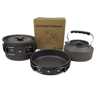 China Outdoor Picnic Mess Mess Kit Camping Pots And Pans Portable Cookware Sets Nonstick for sale