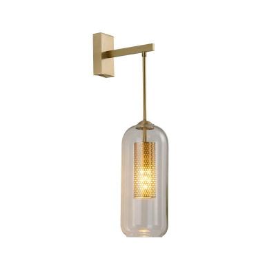 China 2019 modern popular American cylinder vintage cylinder gold color light source 2019 E27 glass wall lamp for bedroom for sale