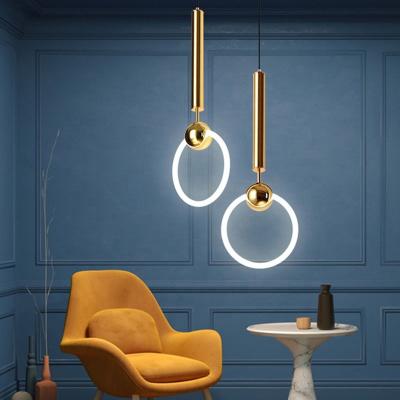 China Nodic Modern Simple Modern Stylish Metal Ring Glass Pendant Lamp Living White Room Gold Near Hanging Lights for sale