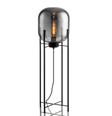 China Modern Modern Smoke Gray Glass Floor Lamp Industrial Four Tripod Lamp Living Room Bedroom Home Deco Wax Gourd Floor Lamp Fixture for sale