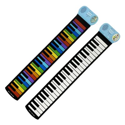 China Music Rainbow 49 Key Preschool Learning Portable Roll Up Toy Kick Folding Piano Keyboard White Piano for sale