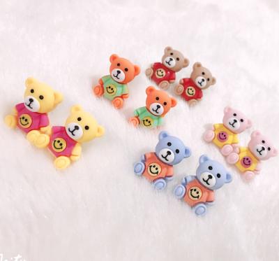 China Flocking Earring Cute Korean Cute Girl Teddy Drop Dangle Earrings Brown Teddy Bear Sensitive Soft Ear Clip Handmade Earring for sale