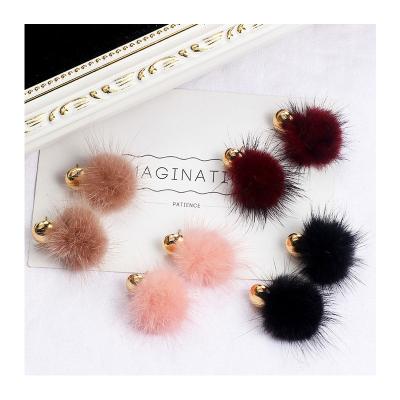 China 2020 New Trendy Korean Fashion Mink Fur Round Wild Fur Ball Stud Earrings For Girls for sale