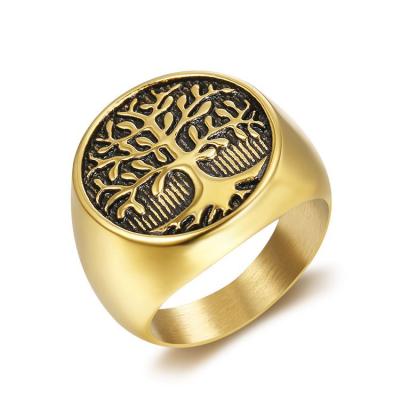 China TRENDY Stainless Steel Tree of Life Seal Ring Classic Men Viking Amulet Rings Norse Jewelry for sale