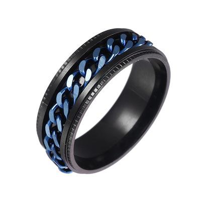 China TRENDY Interlace 8mm Spinner Ring Stainless Steel Fidget Ring Anxiety Ring For Men Black/Blue/Silver for sale