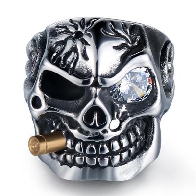 China Fashionable punk championship rings Diamond Skull Titanium Steel Personalized hot selling men from Europe and America for sale