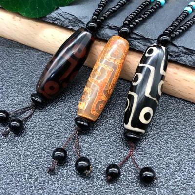 China FASHIONABLE Natural Tibet Dzi Agate Bead Buddha Necklace Nine Eyes Dzi Bead Millet Bead Sweater Pendant Chain for sale