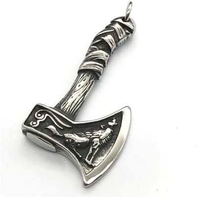 China Wholesale Antique Silver Hiphop Viking Wolf and Odin Raven Ax Pendant Necklace as Birthday Gift for sale