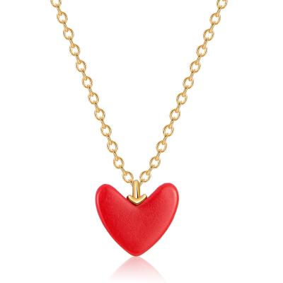 China TRENDY 925 Sterling Silver Chain Gold Plated Artificial Red Roman Heart Necklace Turquoise Sterling Silver Jewelry for sale