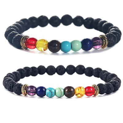 China FASHIONABLE Yoga Natural Stone Seven Color Seven Chakra Bracelet 7 Couples Bead Volcanic Bracelet 6mm for sale