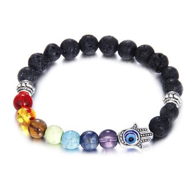 China FASHIONABLE Yoga Natural Stone Seven Color Seven Chakra Bracelet 7 Couples Volcanic Bead Bracelet 8mm for sale