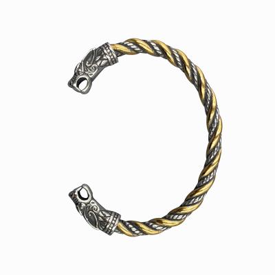 China Nordic Viking Pirate Dragon Gold Bangle Dragon Head Stainless Steel Bracelet Male Double for sale