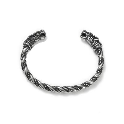 China Nordic Viking Pirate Dragon Bracelet Dragon Double Stainless Steel Gift Male Men's Wolf Head Titanium Steel Bangle Bracelet for sale