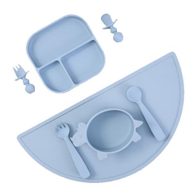 China BPA Free Food Grade Baby Feeding Product Suction Plate Bowl Bib Spoon Tableware Plates Dinnerware Silicone Food Feeding Sets for sale