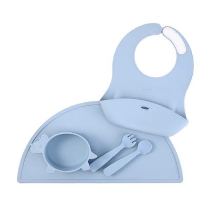 China BPA Free 2022 New Design Food Grade Baby Suction Silicone Feeding Bowl Plate Sets With Bib Spoon for sale