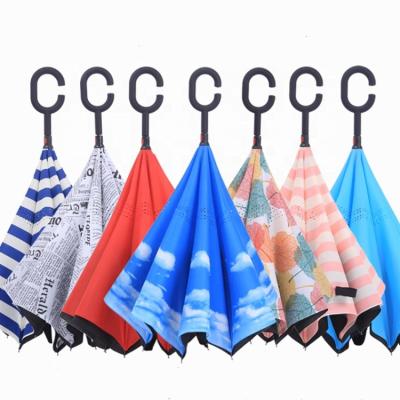 China CLASSIC Wholesale Reverse Umbrella With C Handle Custom Printed Logo Reverse Umbrella for sale