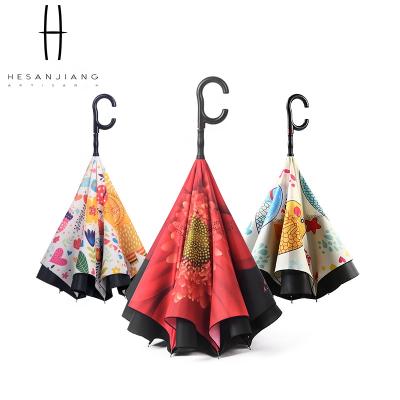 China All In 1 New Product Branded Logo Inverted Auto Umbrella Car Umbrella With C Handle for sale