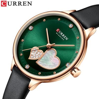 China Waterproof Curren 9077 Slim Women Lady Party Curren Watch Quartz Women Watches Diamond Heart Shape Face Minimal Desgin for sale