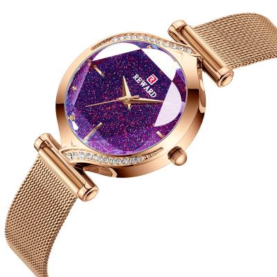 China Waterproof Watches Diamond Case Glass Star Face Reward Shinny Stainless Steel Mesh Gifts Wristwatch Women's Watch for sale