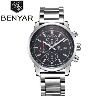 China 5102 Benyar Multifunctional Men's Chronograph Watches Sports Day/Date Benyar Steel Band Stainless Steel Watches for sale