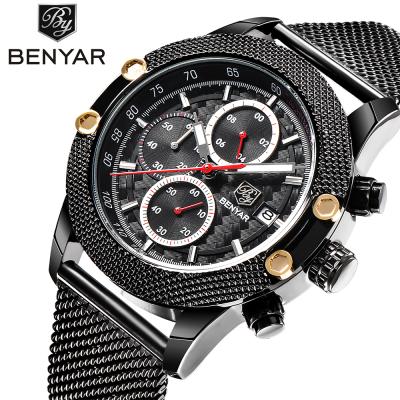 China Benyar Men's Milan Band Unique Design Black Mesh Watches Day/Date Plating Top Brand New Original Watch Model 2021 for sale