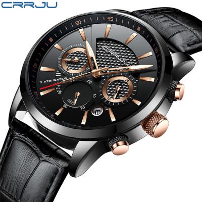 China Crrju 2212 Factory Luminous Hands Men's Watch Quartz Chronograph Original Genuine Leather Strap Watches Wholesale for sale