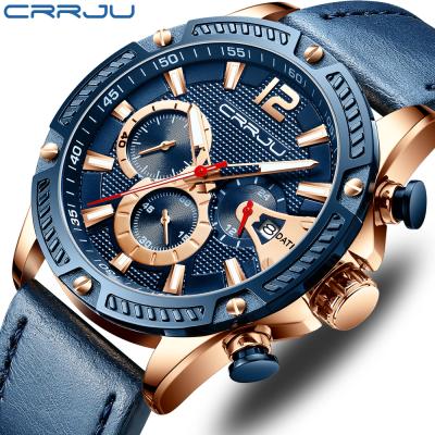 China Chronograph Crrju 2283 Sale Quartz Movement Leather Wrist Band Stainless Steel Running Back Reloj Crrju for sale