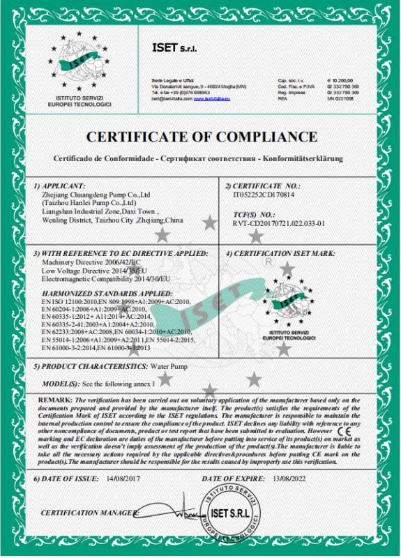 CE - Zhejiang Chuangdeng Pump Co., Ltd.