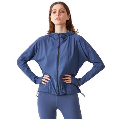 China Warm Breathable Winter Sweats Zipper Loose Hooded Running Jacket Women Long Sleeve Sweatshirt Gym Drawstring Yoga Sport Coat Anorak for sale