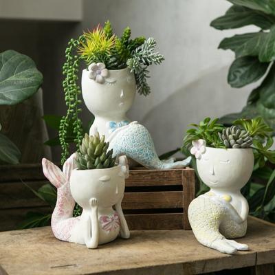 China CLASSIC Mermaid Seamaid Figure Cement Planter Plant Flowering Plants Design Flower Pot Cement for sale