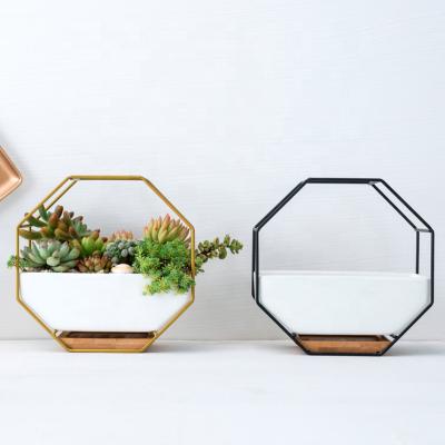 China CLASSIC Iron Octagonal Decoration Flower Pot Metal Wall Decorations Hanging Succulent Mount Planter For Indoor for sale