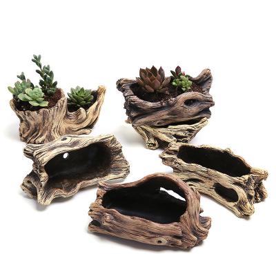 China Breathable Cement Tree Root Carving Mini Pastoral Flowerpot Succulents Basin Reusable Flower Planter Stump Flower Pot for sale