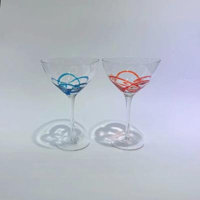 China Stcked Stcked PROVIDE Handmade Martini Glasses With Spiral Blue Lines for sale