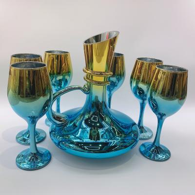 China 2021 new alternative fashion decanter set suit 7pcs 7pcs 315ML colored glass drinking set for sale