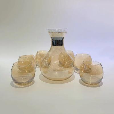 China Amber Tea Cup Glass Jug Glasess Tumbler+Glasses Set Viable Clear Glass Jug Water Cup 7Pcs Tea Set for sale