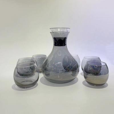 China Viable Clear Grayed Glass Jug Water Jug Tea Set 7Pcs Tea Jug Cup Tumbler+Glasses Set for sale