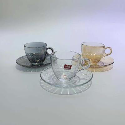 China Small Viable Glass Cup Coffee Mug With Handle Black Tea Green Tea Cup And Saucer Set for sale