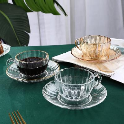 China Viable Hot Selling 12pcs Transparent Tea Coffee Cup and Saucer Set Glass for sale