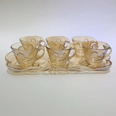 China Sustainable Palace Style Retro INS Tulip Flower Coffee Cup And Saucer Set Household Water Cup And Tea Cup Amber Cup And Glass Tray for sale