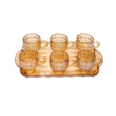 China Retro Sustainable INS Palace Style Amber Diamonds Pattern Coffee Cup And Saucer Set Household Water Cup And Tea Cup And Glass Tray for sale