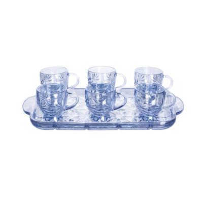 China Sustainable Palace Style Retro INS Coffee Cup And Saucer Set Household Water Cup And Tea Cup Blue Cup And Glass Tray for sale