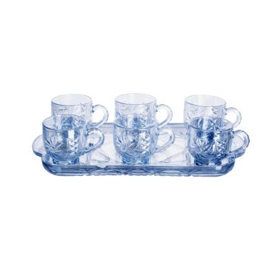 China Sustainable Palace Retro Style INS Flower Design Coffee Cup And Saucer Set Household Water Cup And Tea Cup Blue And Glass Tray for sale