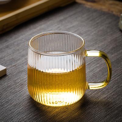 China Stripe Minimalist Design Glass Drink Mug With Handle Heat Resistance Coffee Mug for sale