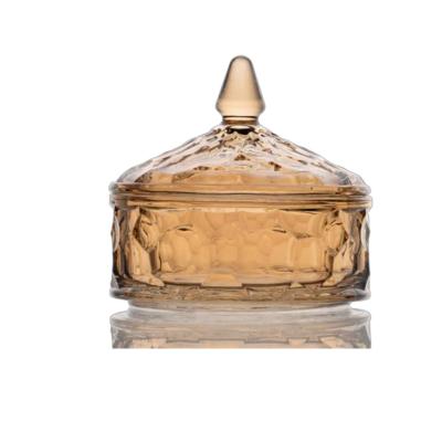 China FAVOR Sustainable Amber Decorative Crystal Glass Candy Jar Sugar Bowl For Candy Dish Cookie Tin Biscuit Barrel for sale