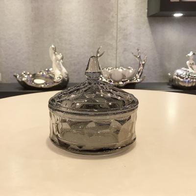 China Viable FAVOR Decorative Crystal Glass Candy Jar Sugar Bowl Grayed For Candy Dish Cookie Tin Biscuit Barrel for sale