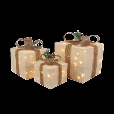 China Christmas Indoor Glitter 3D Metal Decoration Light Decoration 3pcs/set Gift Boxes for sale