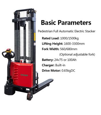 China Building Material Stores Automatic Full Automatic Pallet Boom Small All Terrain Stacker Electric Forklift for sale